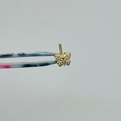 14K Gold CZ Butterfly Nose Ring 
L Shape