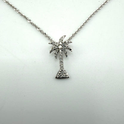 14K White Gold Natural Diamond Palm Tree Necklace Set