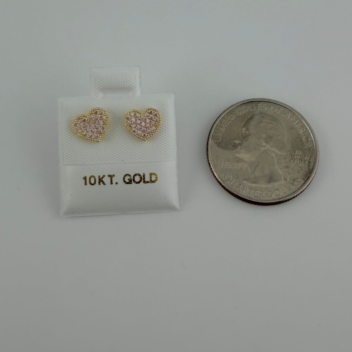 10k Gold Mini Pink Bead Heart CZ Earrings