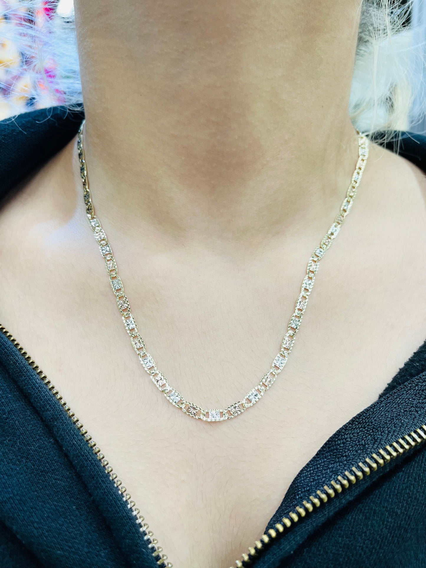 14K Gold 3.2mm Tri Color Valentino Chain