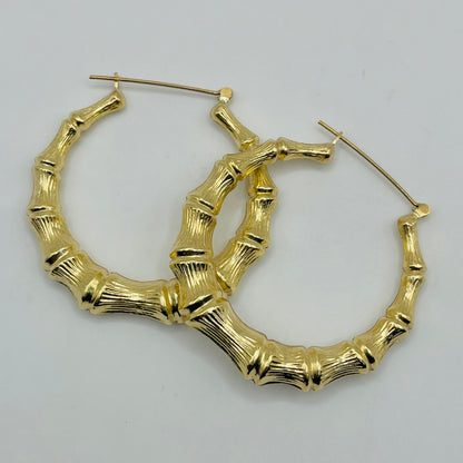 14K Gold 1.7" Bamboo Hoops