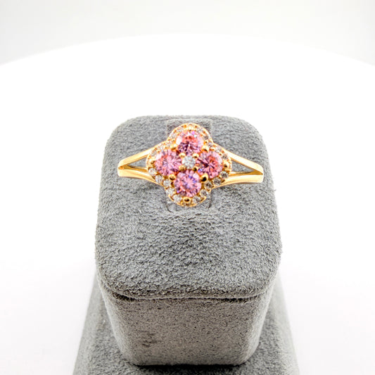 10K Gold Lux Pink CZ Clover Ring