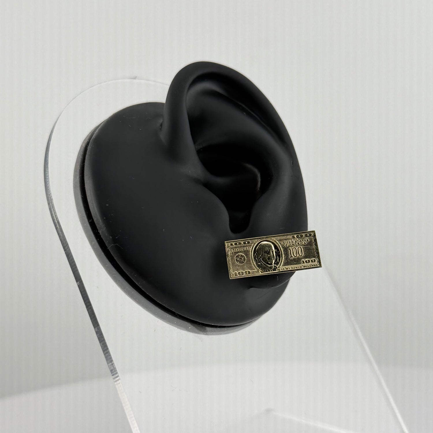 10K Gold $100 Bill Earrings | Face Size: 8mm