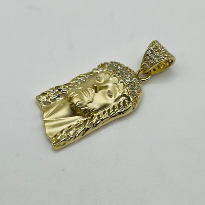 14k Gold Jesus Face with CZ Crown Charm