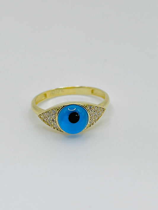 10K Gold Blue Evil Eye Ring