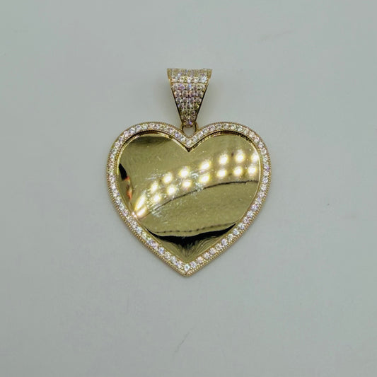 10k Gold Heartand Bell Cz Picture Pendant