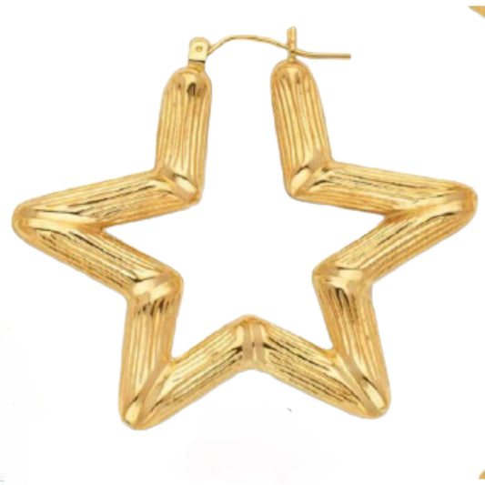 10K Gold Star Bamboo Hoop Earrings (75mm)