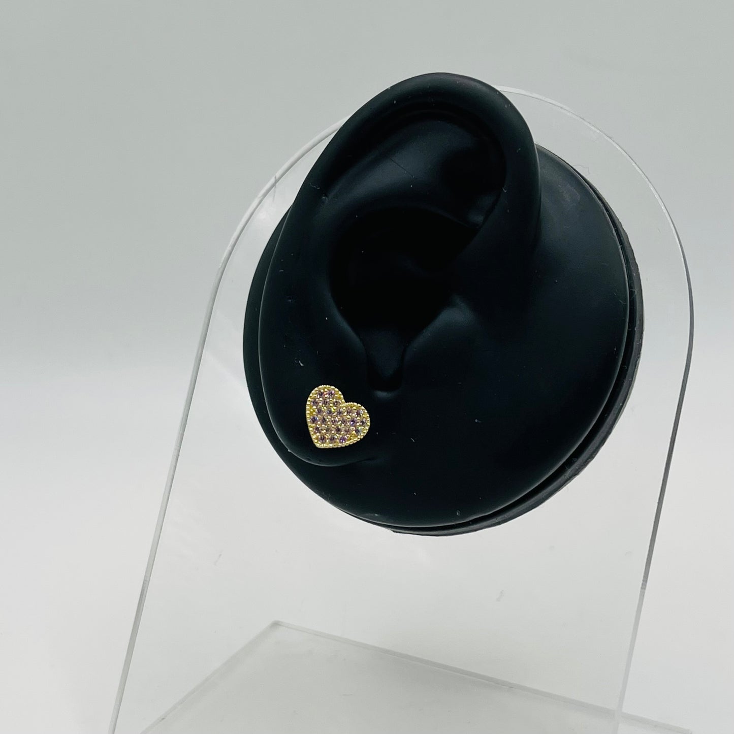 10k Gold Mini Pink Bead Heart CZ Earrings