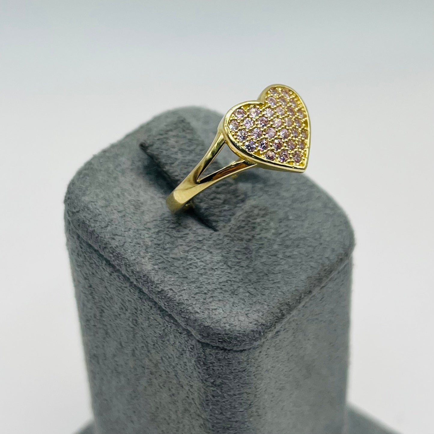 10K Gold Domed CZ Heart Ring | Color: Pink