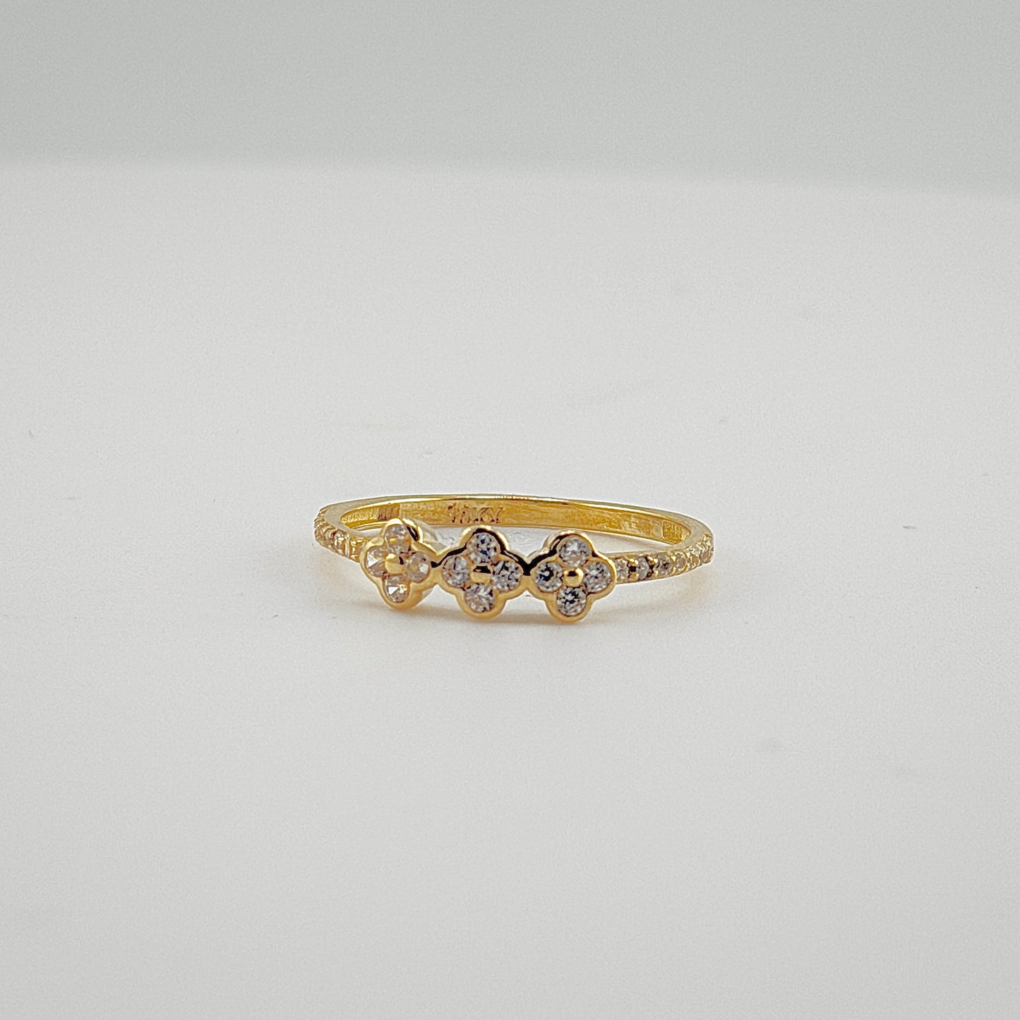 10K Gold Triple Clover CZ Ring