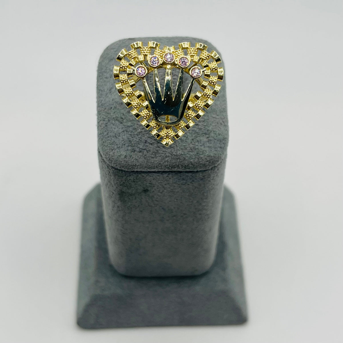 10K Gold RX Heart Ring with Pink Crown | Face Size: 22mm
