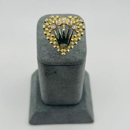10K Gold RX Heart Ring with Pink Crown | Face Size: 22mm