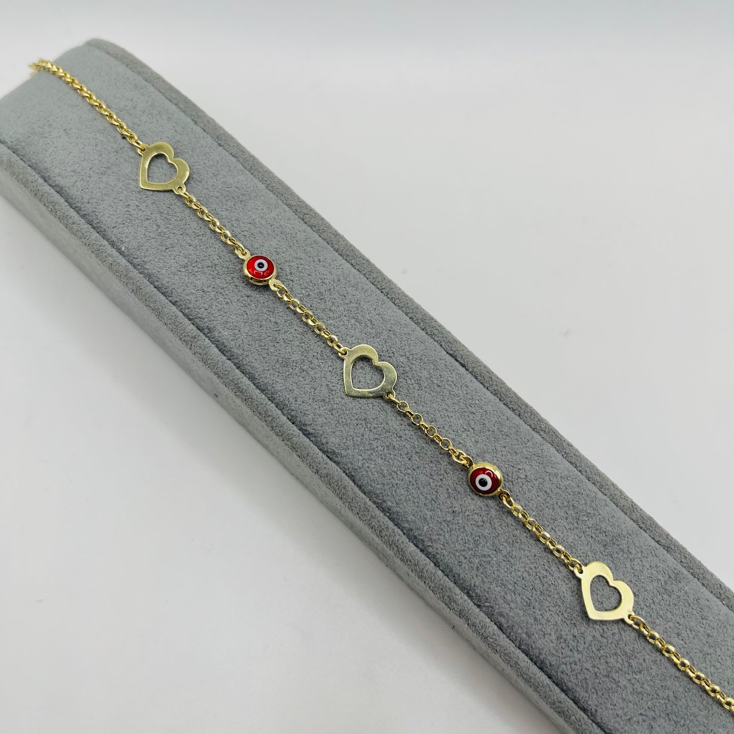 14K Gold Heart Evil Eye Bracelet