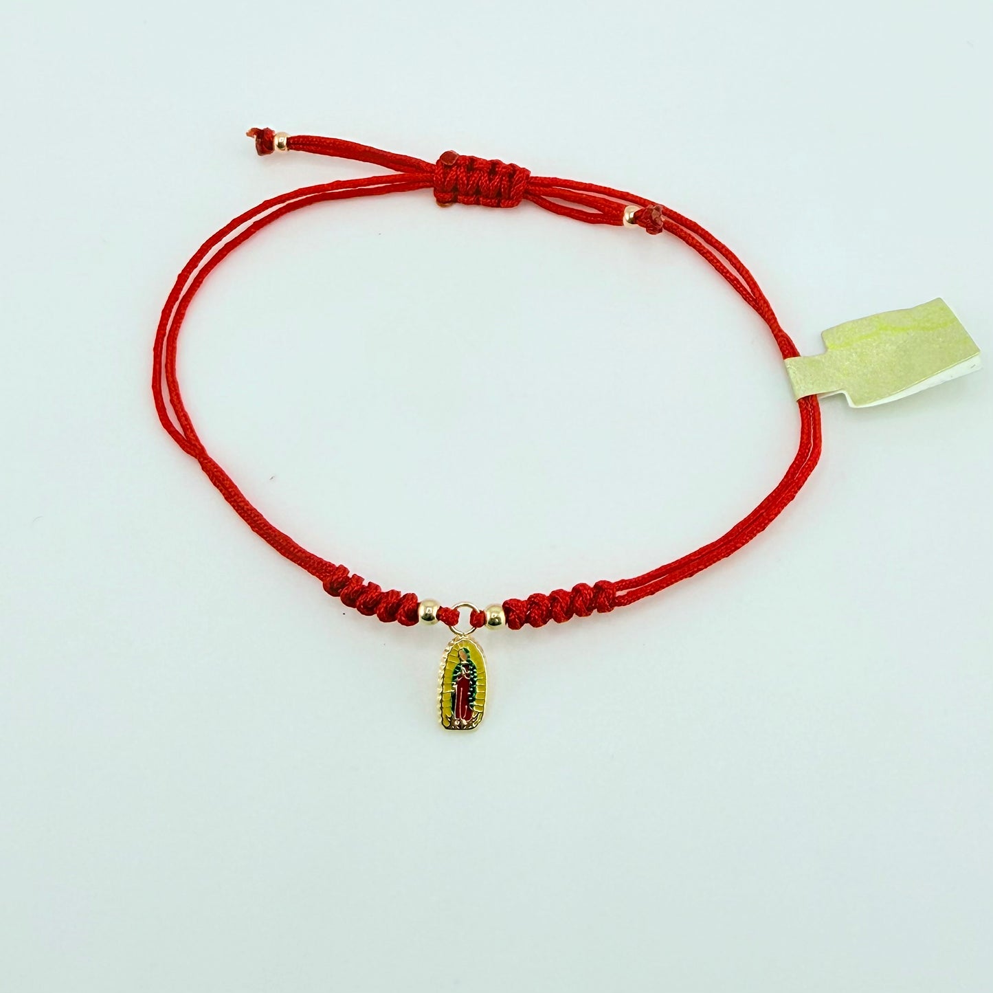 14k Gold Multi- Color Virgin Mary Braided Bracelet - Red