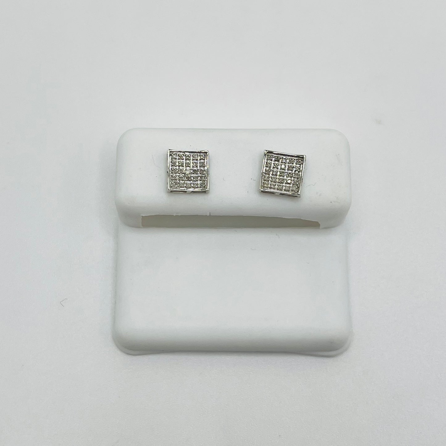 10k White Gold Inverted Square Earrings (Screwback) 7mm
