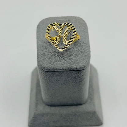 10K Gold Heart Initial Ring