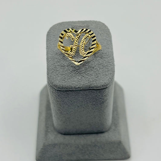 10K Gold Heart Initial Ring