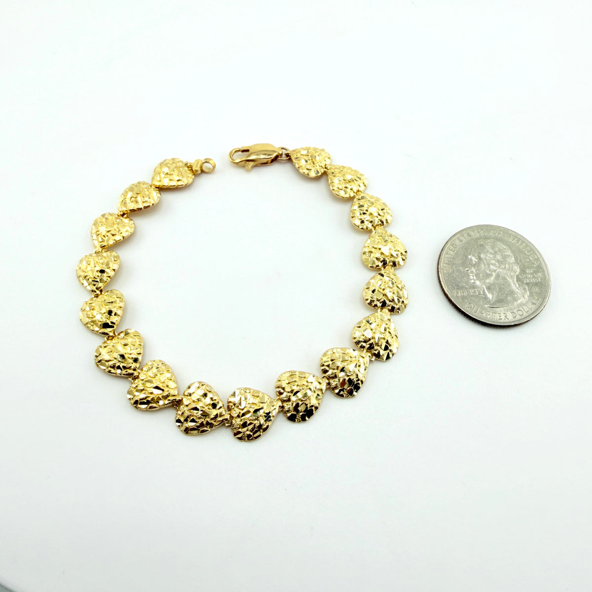 10K Gold Nugget Bracelet - Hearts