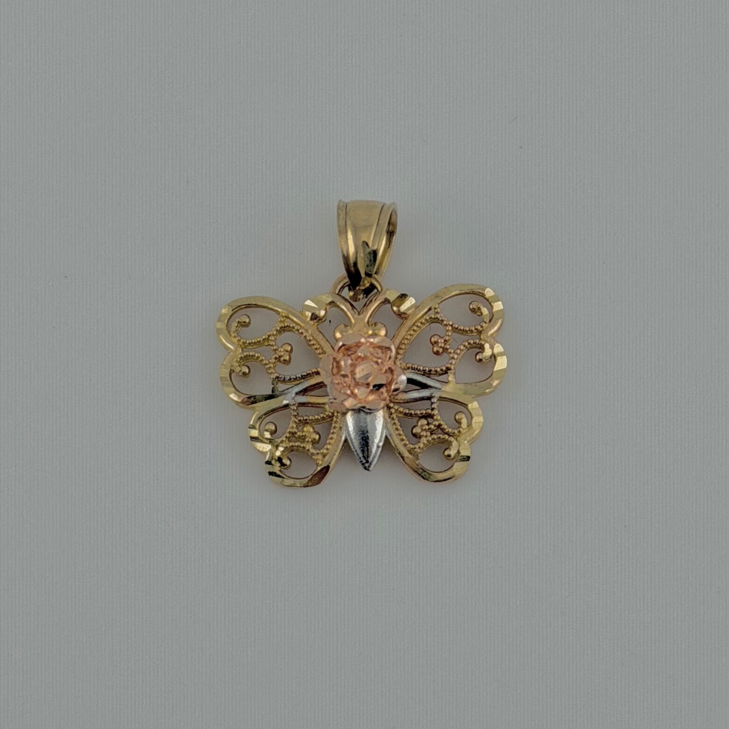 10k Gold Tri Color Rose Butterfly Charm