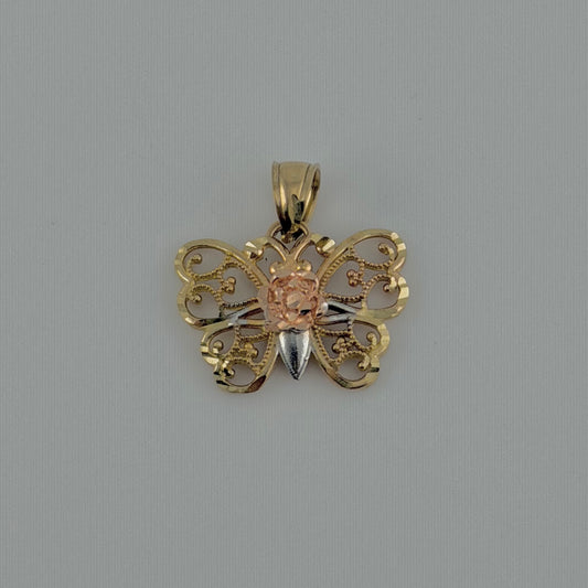 10k Gold Tri Color Rose Butterfly Charm