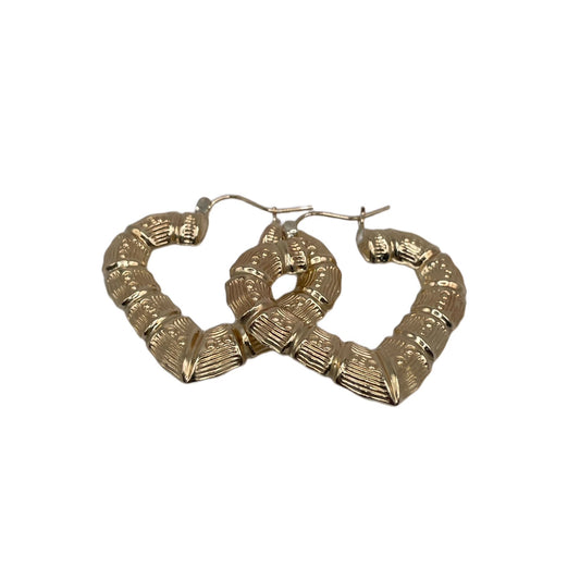 10K Gold Bamboo Heart Hoop Earrings (1.5 in)