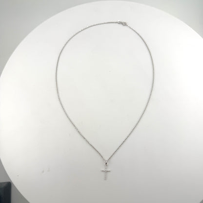 14K White Gold Natural Diamond Dainty Cross Necklace Set
