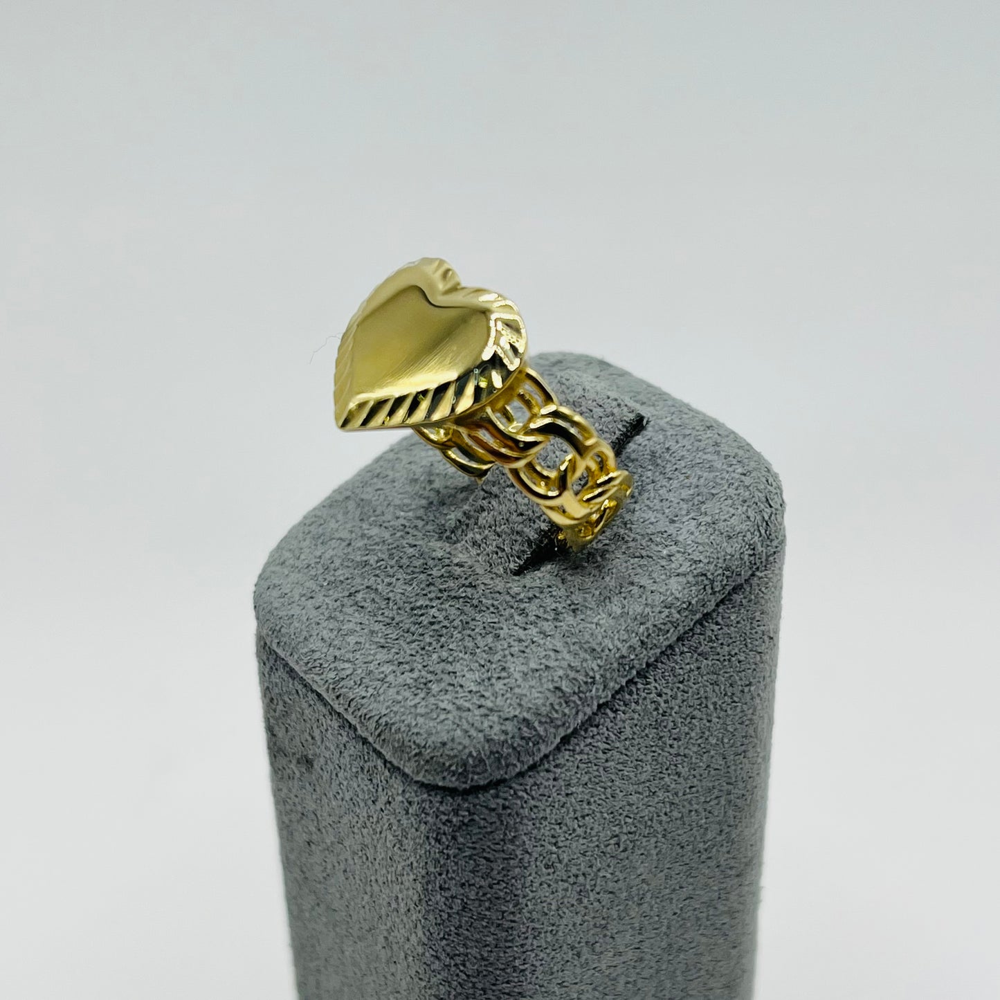 10K Gold Cuban Link Heart Ring