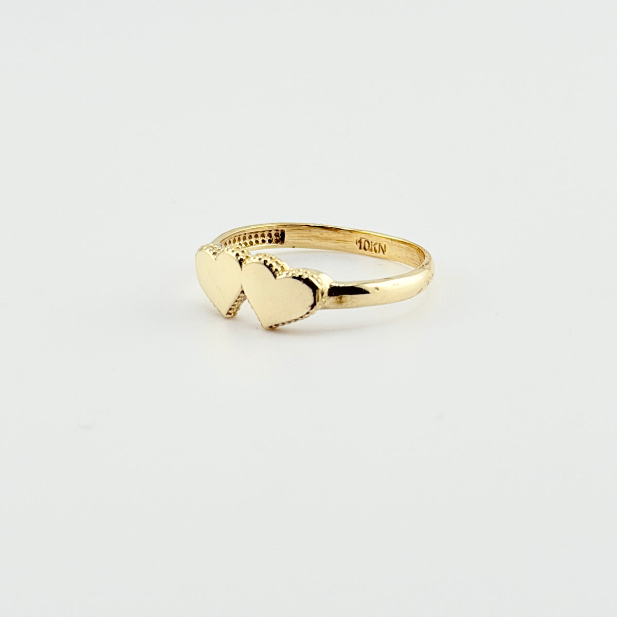 10K Gold Pair of Hearts Milgrain Border Ring