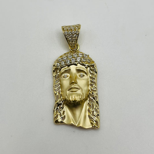 14k Gold Jesus Face with CZ Crown Charm