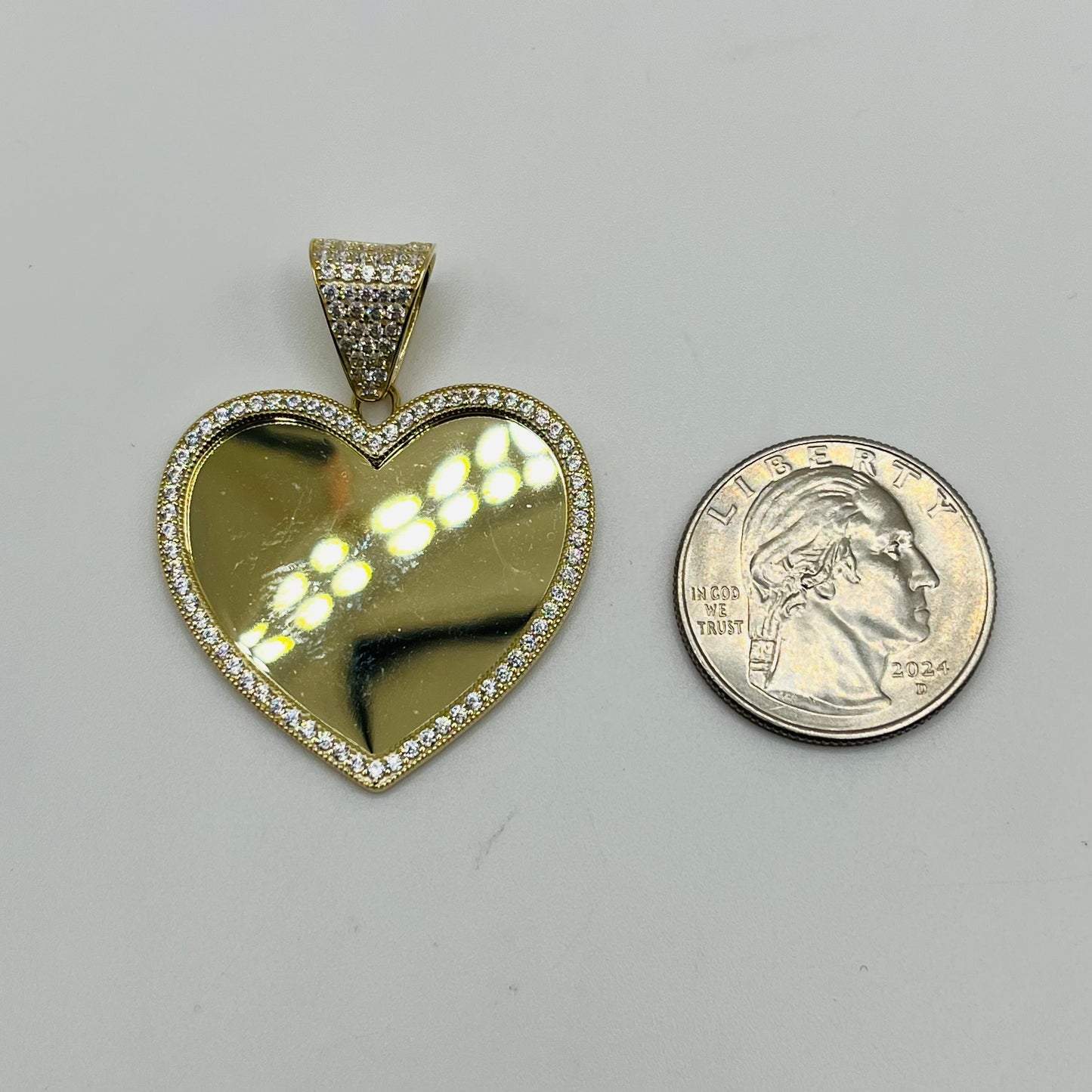 10k Gold Heartand Bell Cz Picture Pendant
