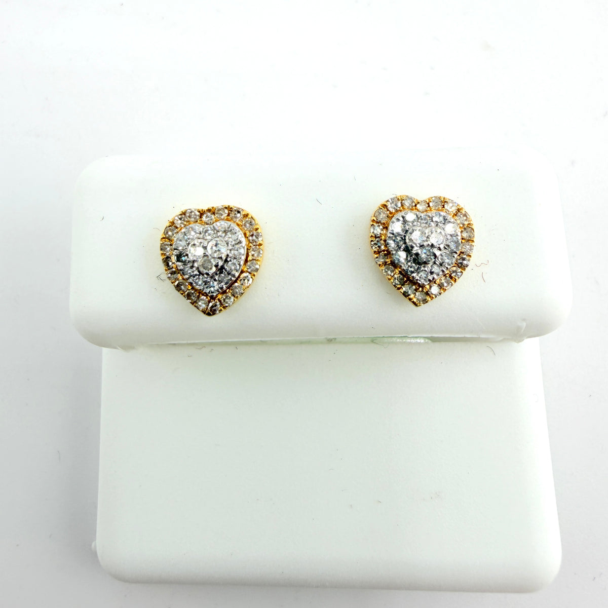 14k Gold Natural Diamond Three Tier Heart Earrings (Screwbacks)