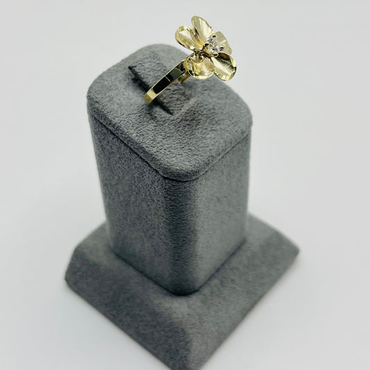 10k Gold Cz Hibiscus Flower Ring