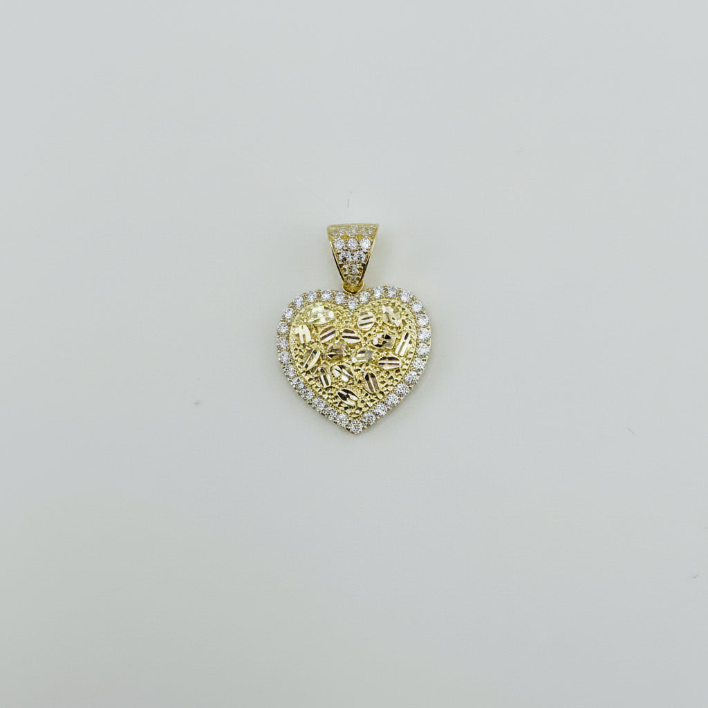 10k Gold Lux Heart Nugget Border Charm