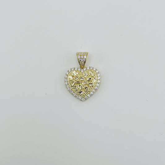 10k Gold Lux Heart Nugget Border Charm