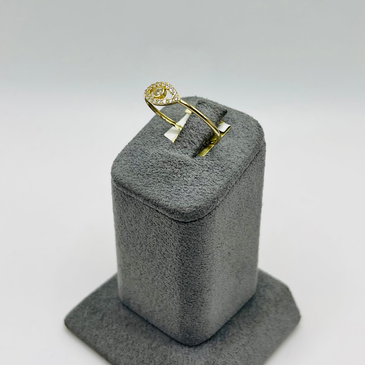 14k Gold White Cz Evil Eye Ring