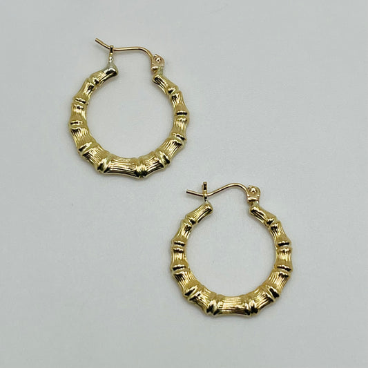 10K Gold Bamboo Hoop Earrings (1.2in)