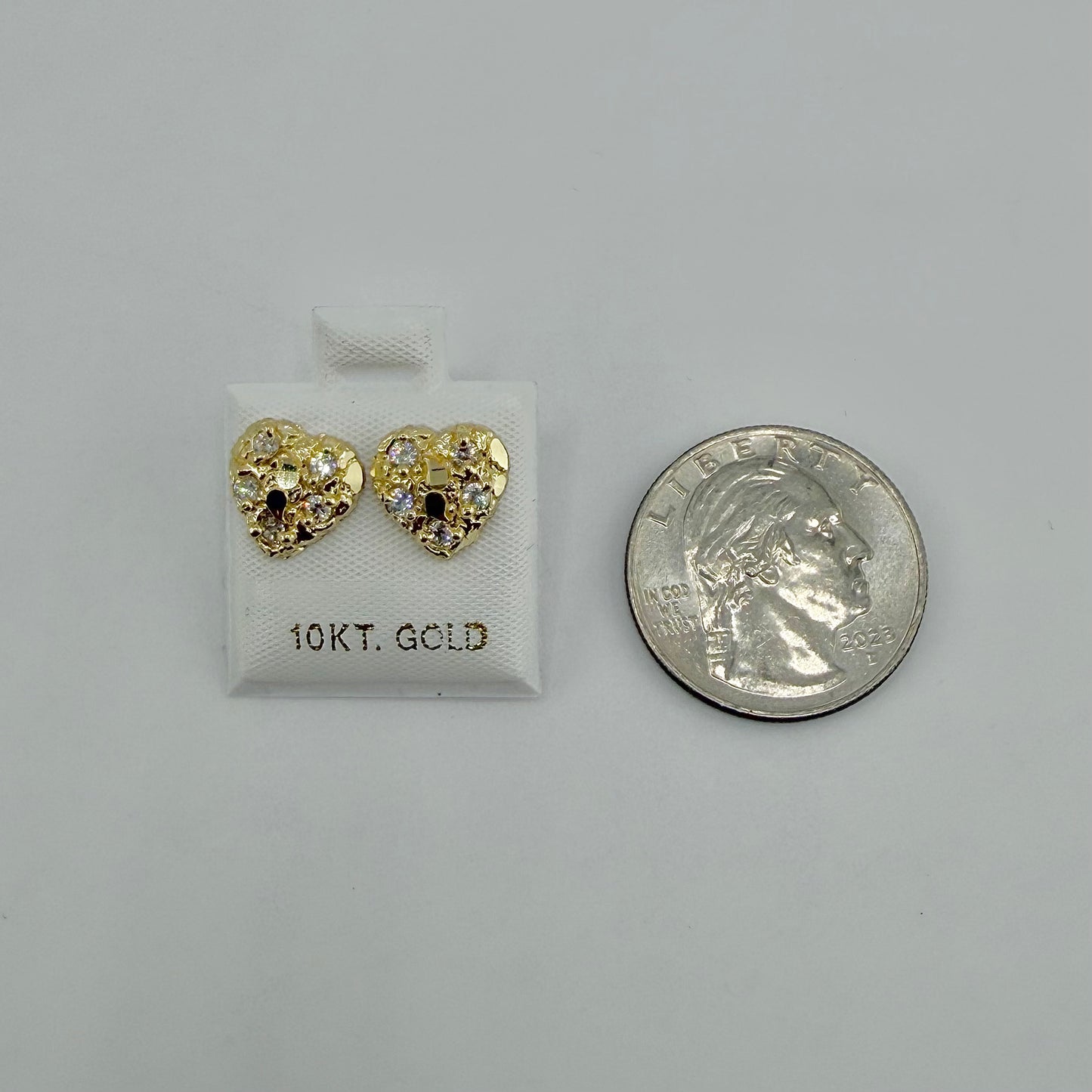10k Gold Heart CZ Nugget Earrings 10mm