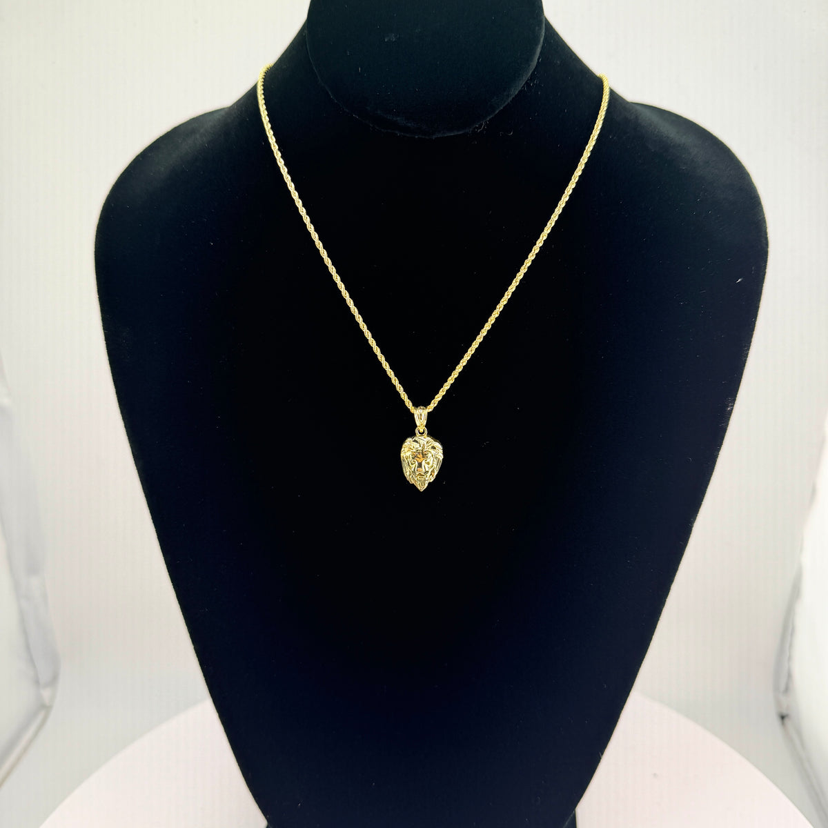 10K Gold Lion Head Necklace, additional detail view of the charm