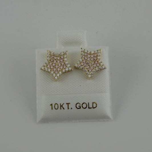10k Gold Pink & White CZ Star Earrings