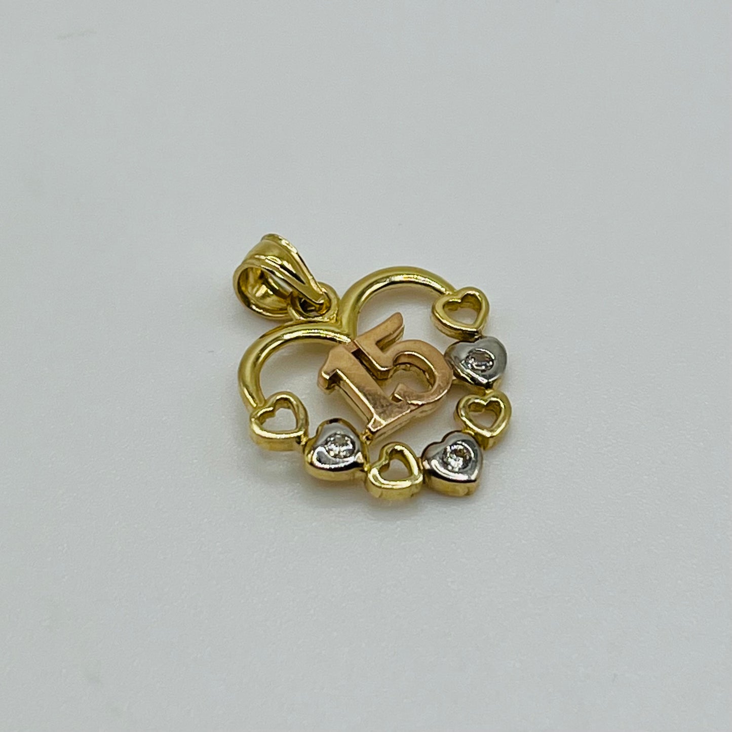 14k Gold Tri Color Heart Quince CZ Charm