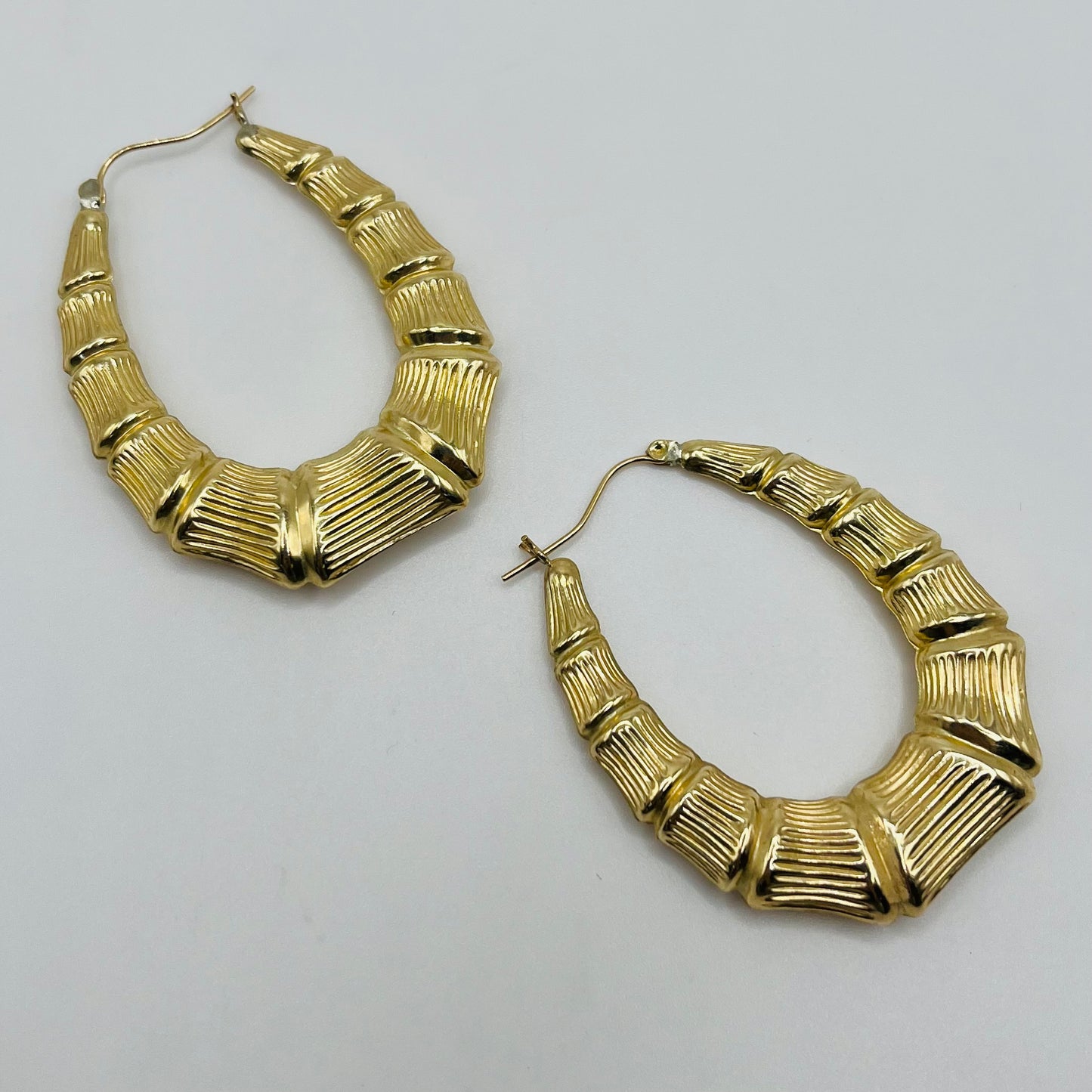 10K Gold Oval Shape Bamboo Hoops