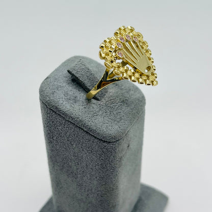 10K Gold RX Heart Ring with Pink Crown | Face Size: 22mm