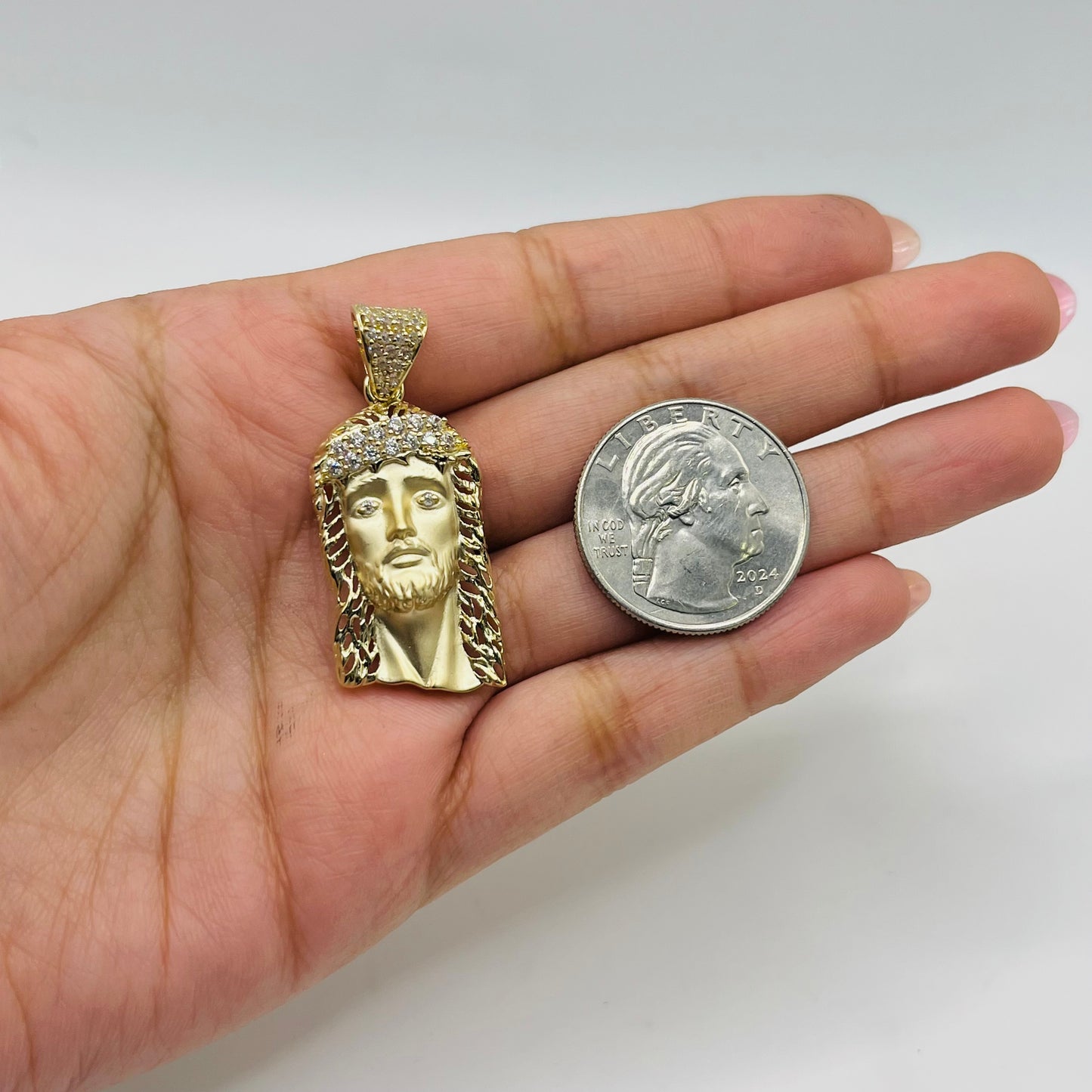 14k Gold Jesus Face with CZ Crown Charm