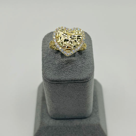 10k Gold Cz Nugget Heart Cable Ring (M)