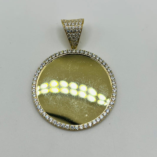 10k Gold Round Full CZ On Bell Picture Pendant (M)