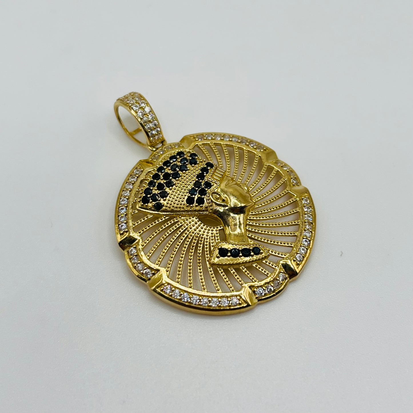 10k Gold Round CZ Nefertiti Charm