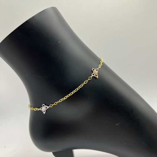 10k Gold Tri Color Butterfly Anklet