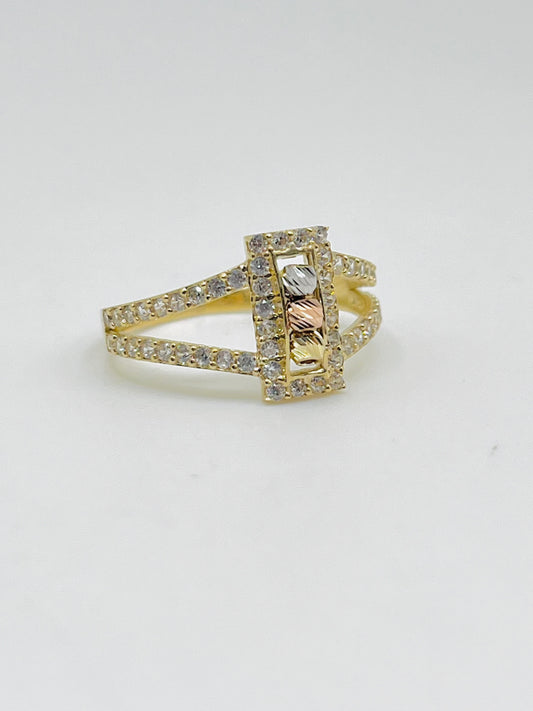 10K Gold CZ Rectangle Mirror Ball Ring