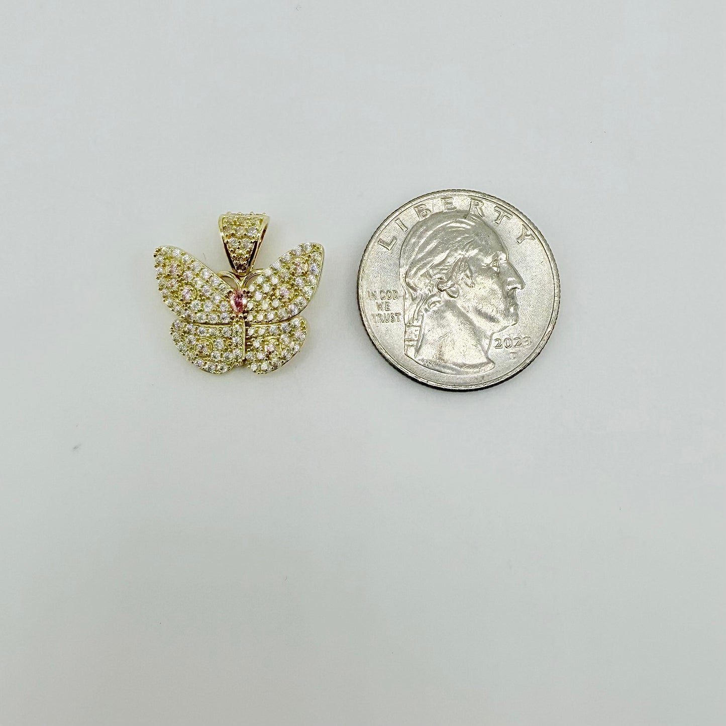 10k Gold Cz Soft Light Butterfly Charm