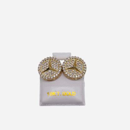 10K Gold Benz Style CZ Earrings | Face Size: 13mm